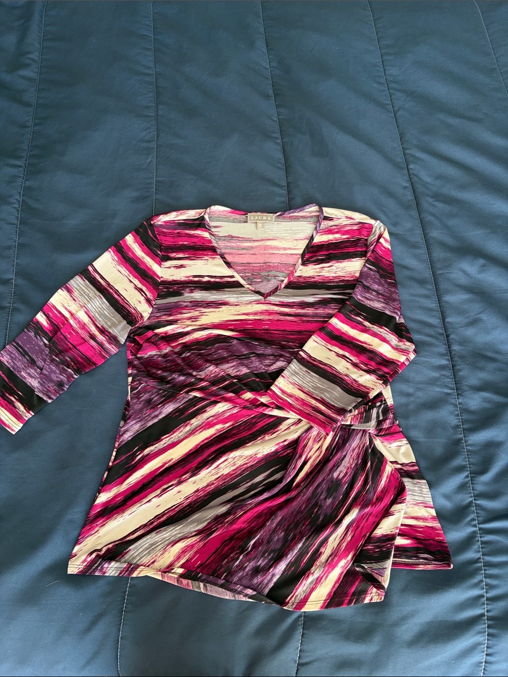 Striped V-Neck Tunic in Pink and Black by LAURA
